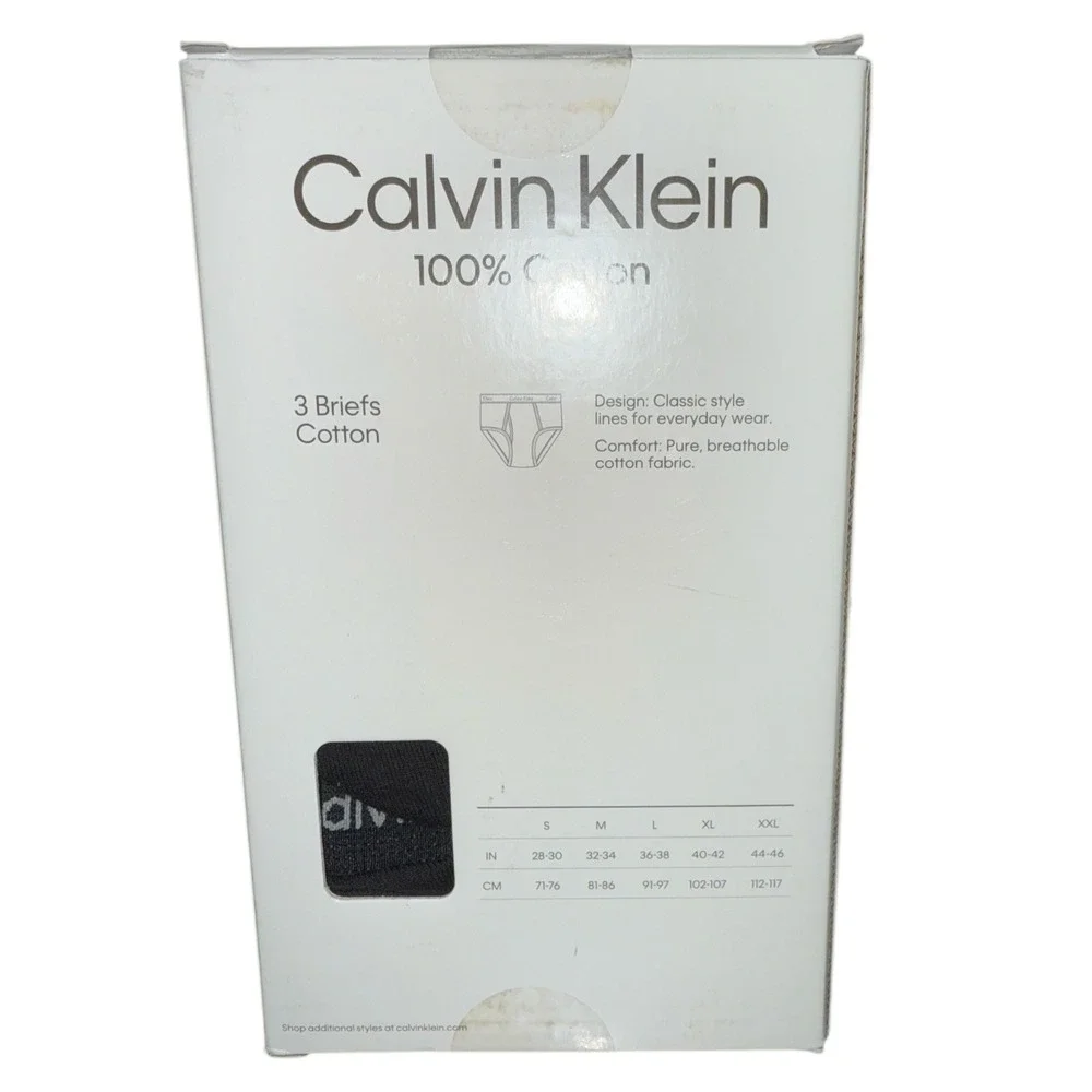 Calvin Klein Mens XL‎ Black Briefs Classic Fit 100% Cotton 3 Pack New